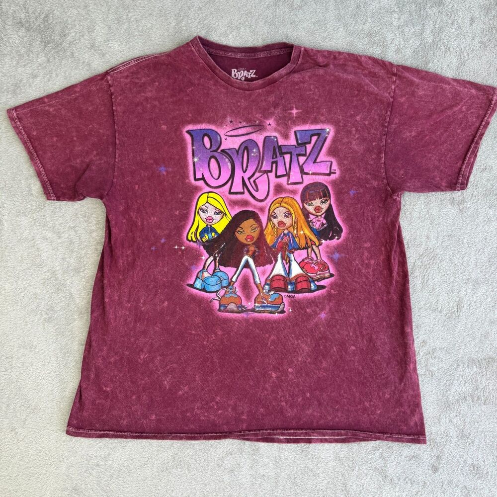 Vintage Bratz Shirt Top Women's XL Maroon Graphic Print Short Sleeve Crew Neck
